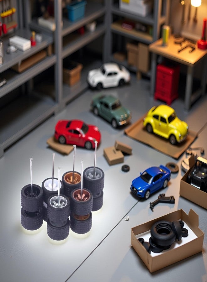 Sluswallow 2Pcs Sliver Wheels Rims Tires Set Alloy 1:64 Wheels,Scale Alloy Wheels Rubber Tires,Model Alloy and Accessories Tires Wheel Rubber - Image 3